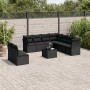 Schwarze 10-tlg. vidaXL Garten-Sofagarnitur aus Polyrattan mit Kissen und Tisch.