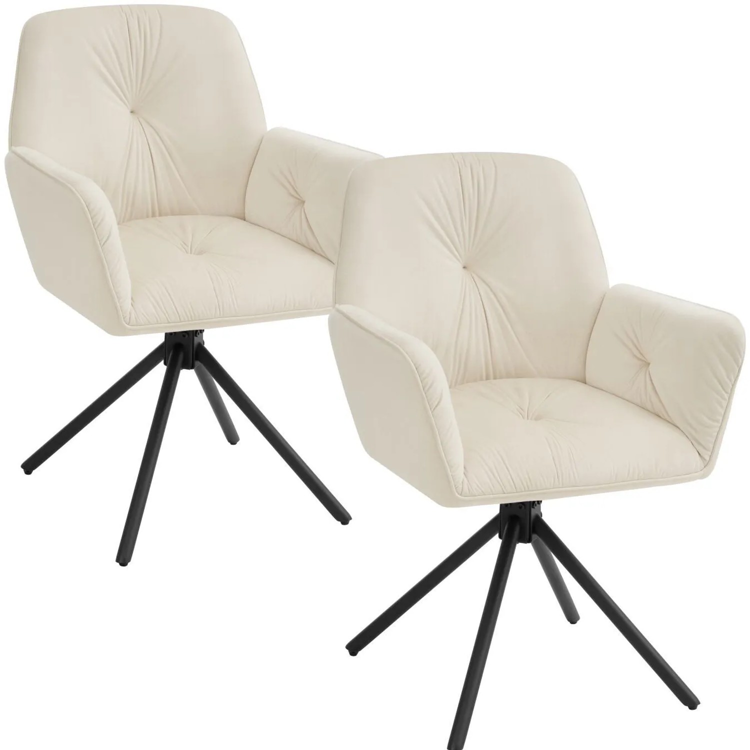 Tectake Drehbarer Esszimmerstuhl Lenia In Samtoptik  Gepolstert 360° Drehbar  Höhenverstellbare Kunststofffüße 2Er Set 54 x 56 50 x 86 cm Samtoptik Cr