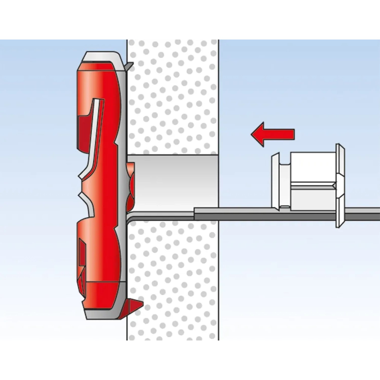Illustration: Fischer Duotec Kippdübel 12, Montage in Gipskartonwand.