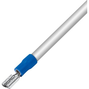 Blaue Flachsteckhülse (Ø 2,5 mm) am Kabelende, 20er-Pack für einfache Kabelverbindungen.
