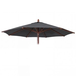 Anthrazitfarbener runder Polyester Ersatz-Sonnenschirmbezug Ø4m für Holz-Sonnenschirm. Wasserabweisend, UV-Schutz.