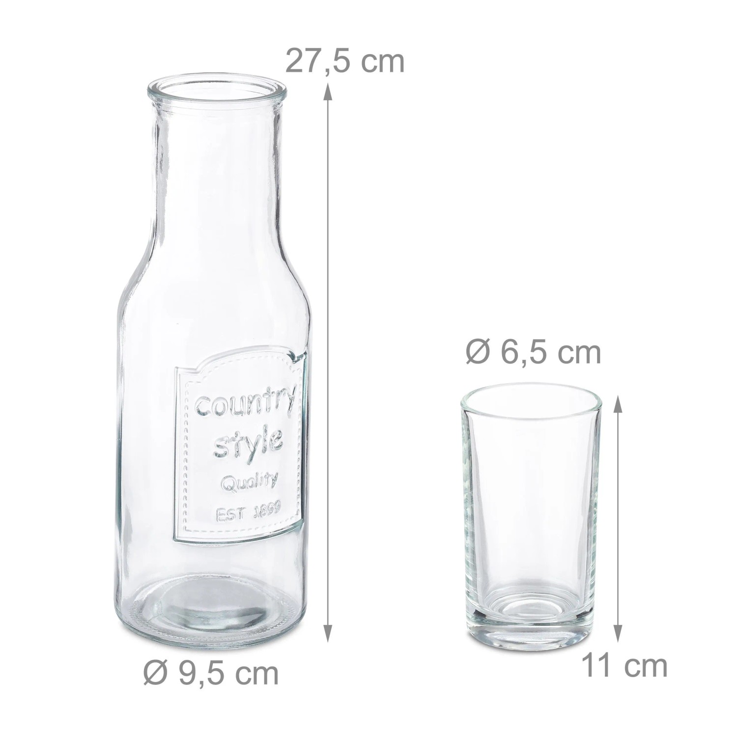 Relaxdays Wasserkaraffe Set mit 4 Gläsern Glas Transparent Tropffrei 27,5 cm x 9,5 cm 600 g_4