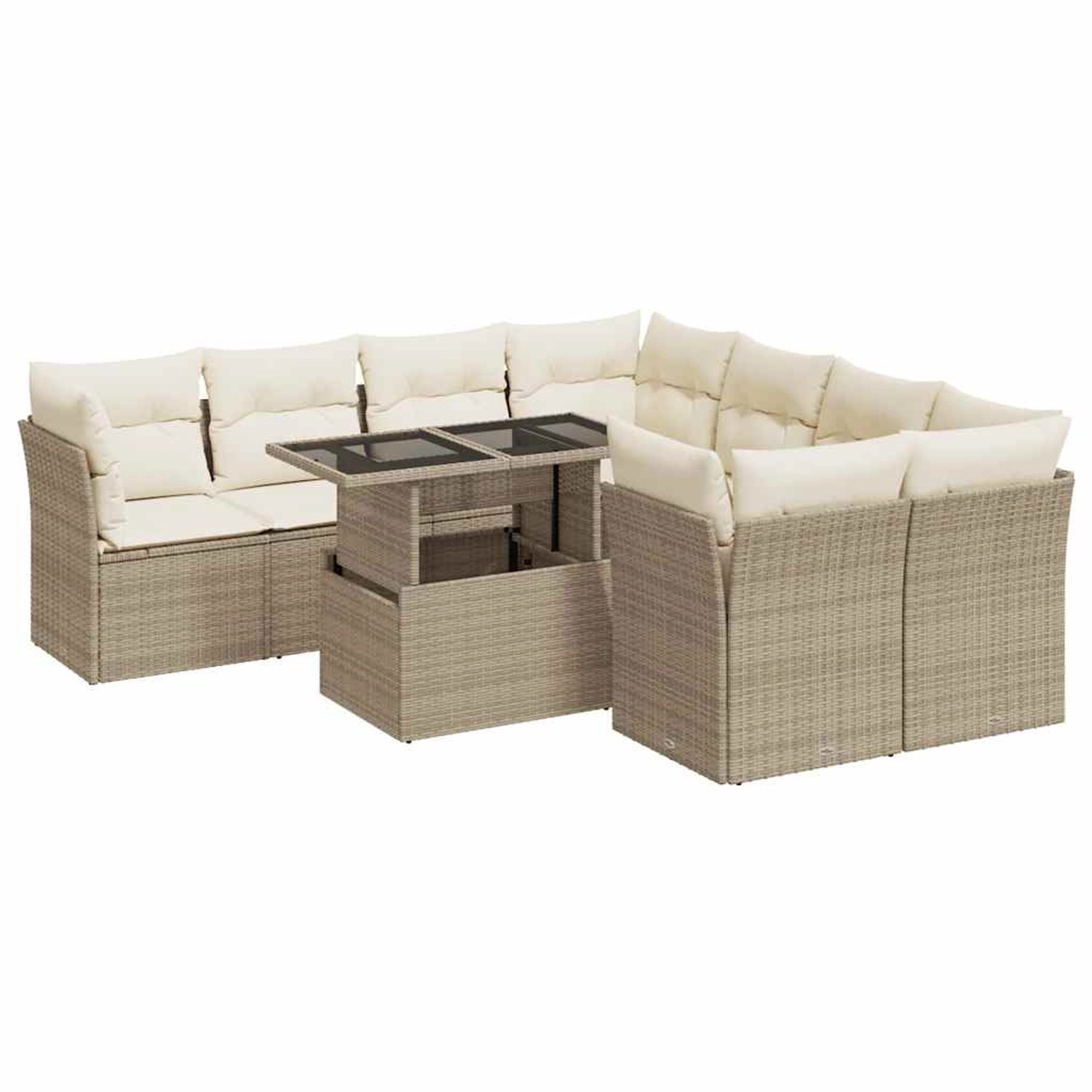 vidaXL 9-Tlg Garten-Sofagarnitur mit Kissen Beige Poly Rattan 3326129 günstig online kaufen
