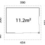 Grundriss Palmako Gartenhaus Andrea Slide, 390x300 cm, Fläche 11,2 m².
