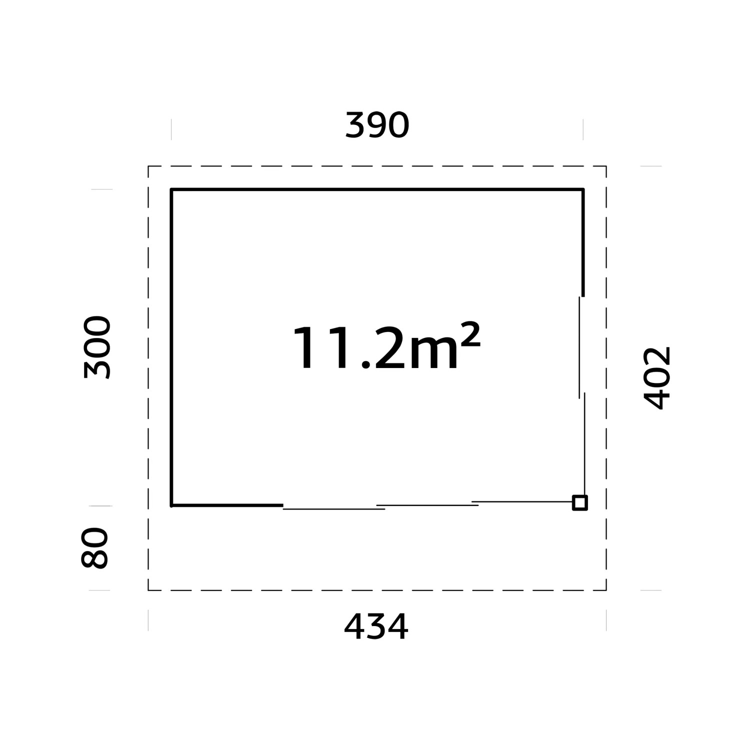 Grundriss Palmako Gartenhaus Andrea Slide, 390x300 cm, Fläche 11,2 m².