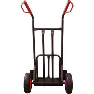 Schwarze Pro-Bau-Tec Sackkarre mit PU-Rad, 200 kg Tragkraft, rote Griffe.
