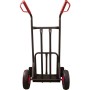 Schwarze Pro-Bau-Tec Sackkarre mit PU-Rad, 200 kg Tragkraft, rote Griffe.