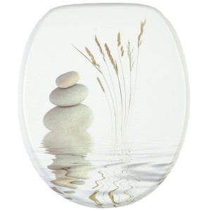 Sanilo WC-Sitz Balance mit Absenkautomatik, Holz, Stein- und Gräser-Motiv.