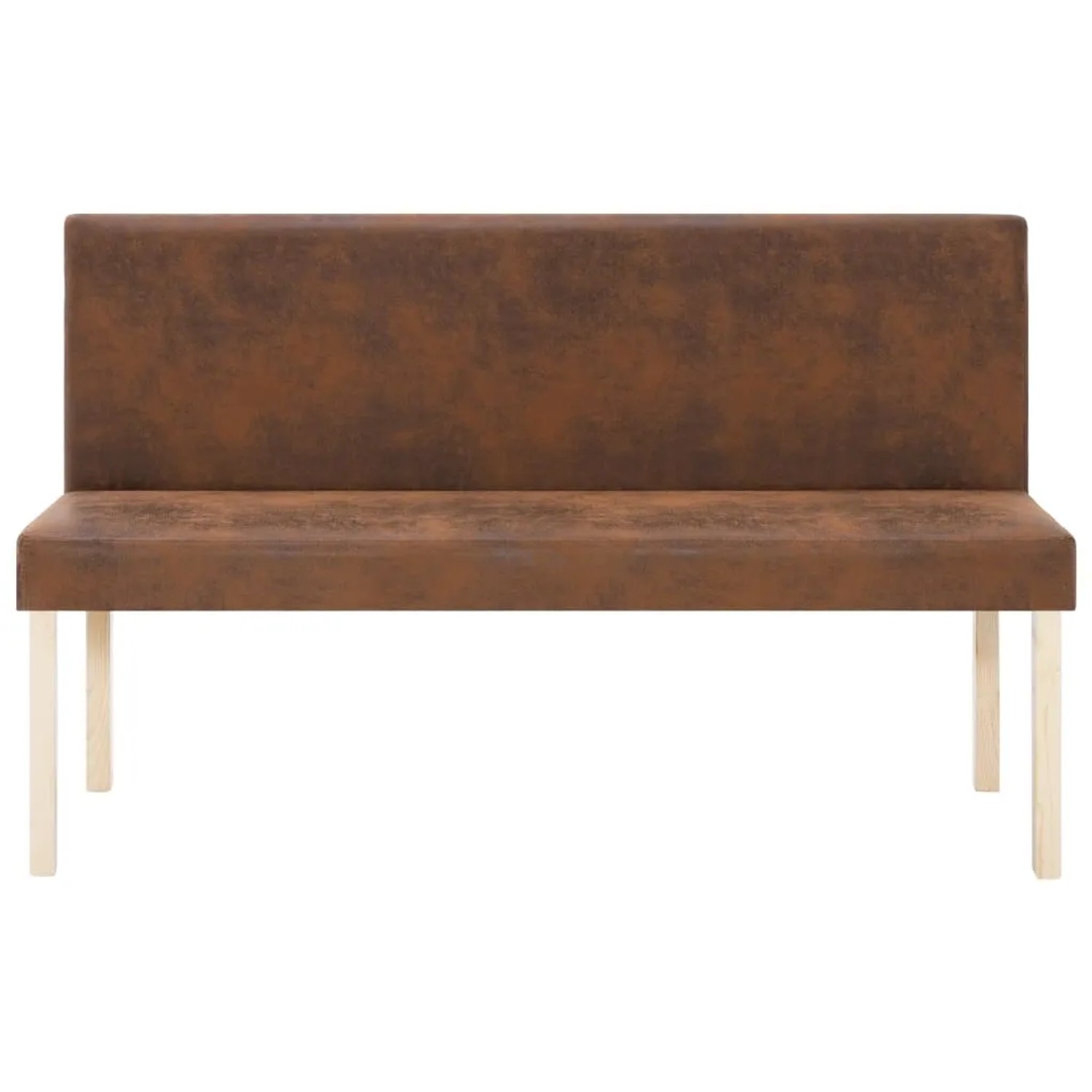 Braune vidaXL Sitzbank (139,5 cm) in Wildleder-Optik mit hellem Holzgestell.