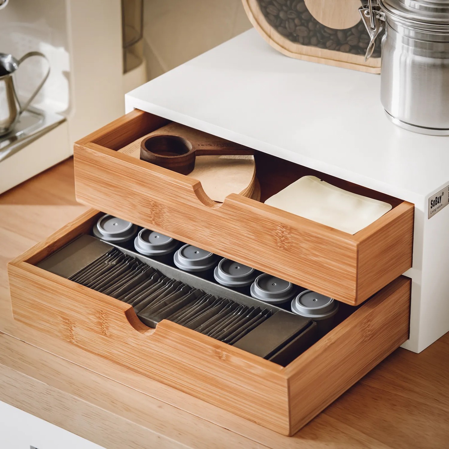 SoBuy Schubladenbox Aufbewahrungsbox Schreibtischorganizer 30x14x20cm FRG180-WN_6