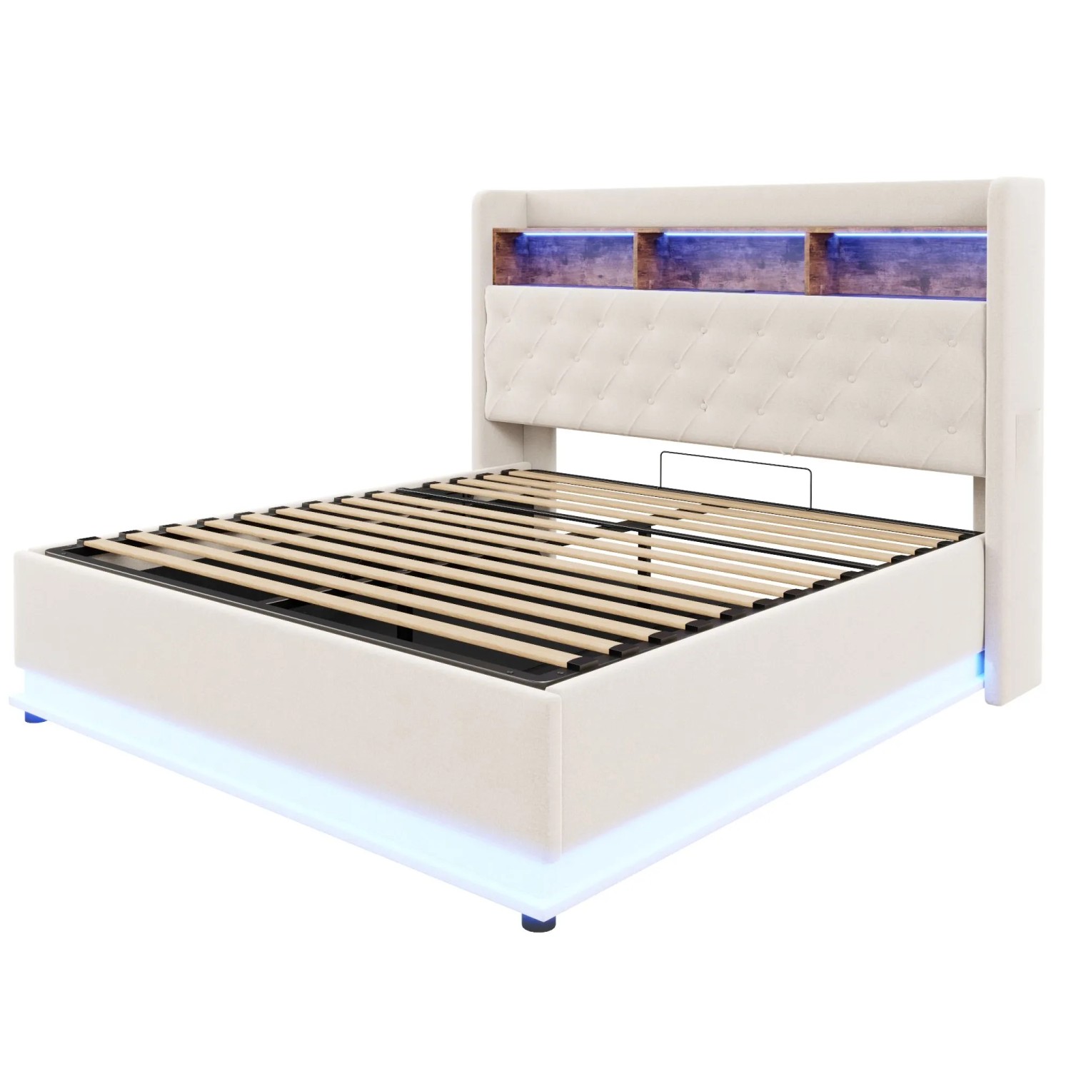 okwish Polsterbett 180x200cm mit Stauraum Jugendbett Beige ohne Matratze