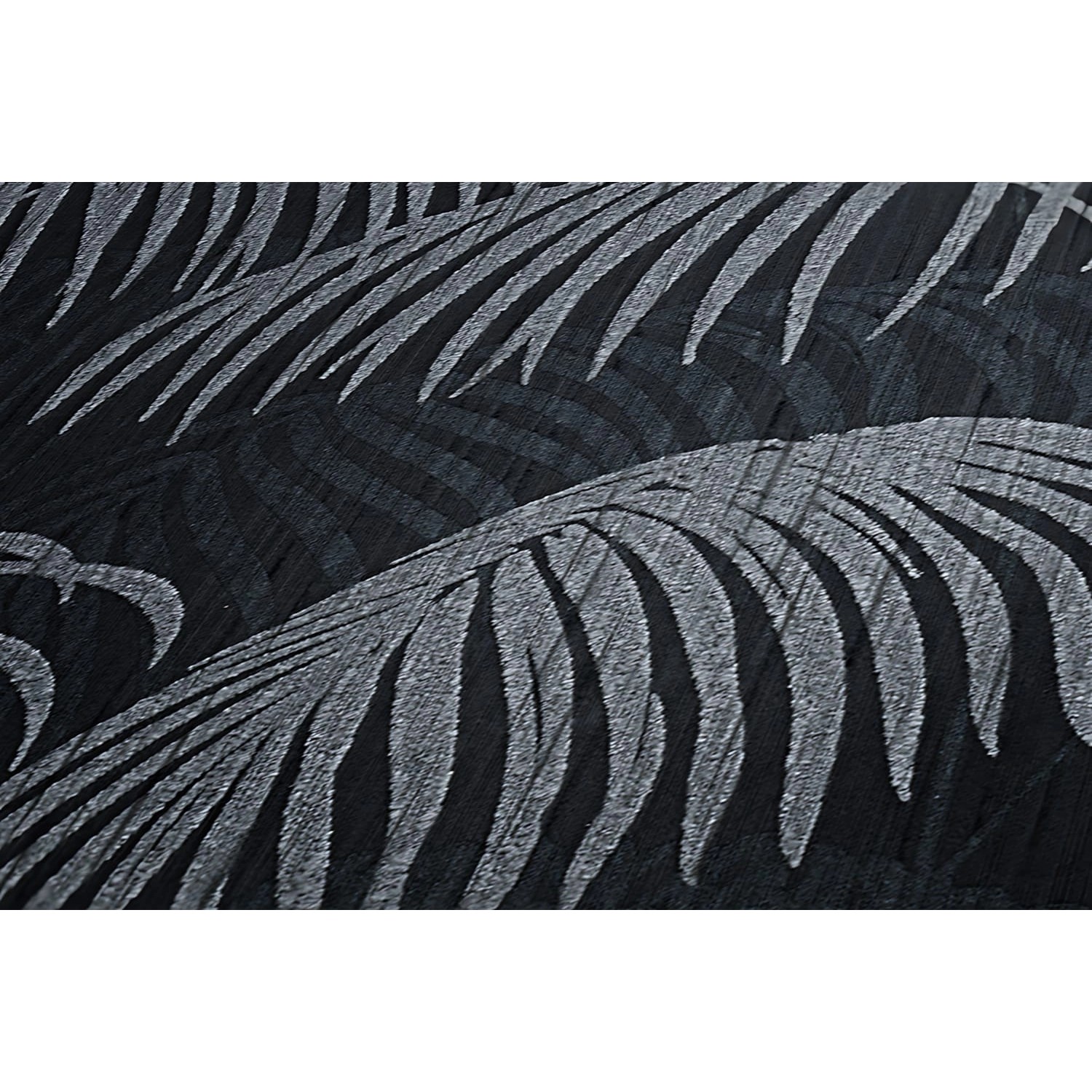 PROFHOME Textiltapete mit Palmenmuster in Schwarz und Grau, matte Optik.