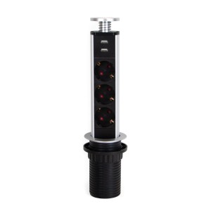 Emuca Abnehmbarer Multistecker Vertikal 3 X Schuko-Stecker 2 X USB Typ A Kunststoff und Aluminium Metallic Grau