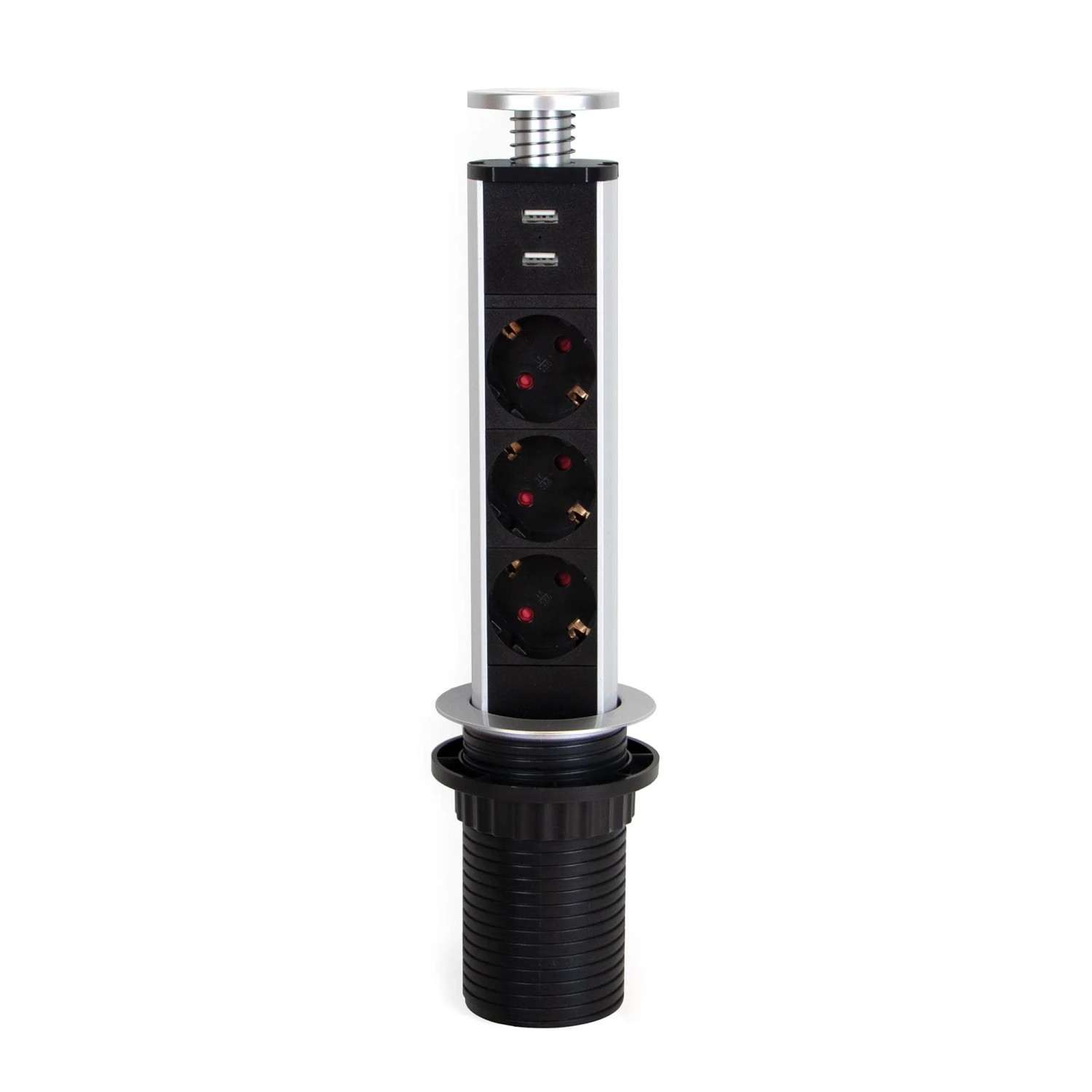 Emuca Abnehmbarer Multistecker Vertikal 3 X Schuko Stecker 2 X USB Typ A Kunststoff und Aluminium Metallic Grau