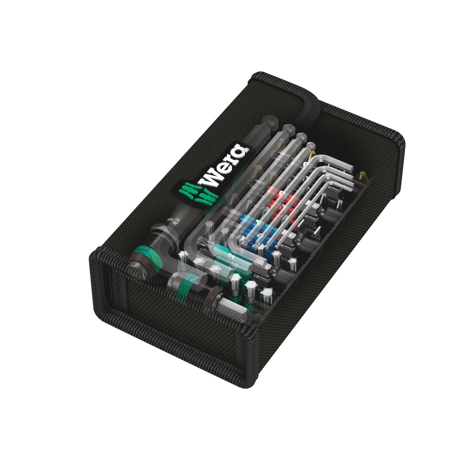 Wera Bit-Set 100 Kraftform Kompakt, 52-teilig im schwarzen Etui. Schraubendreher-Set mit Bits und Winkelschlüsseln.