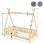 ML-Design Kinderbett Tipi 70x140cm, Naturholz mit Rausfallschutz und Lattenrost, Maße.