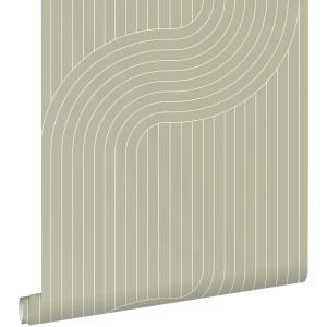 ESTAhome Tapete mit grafischen Linien in Salbeigrün, 50x900cm. Dekorative Vliestapete für Wohnraum.