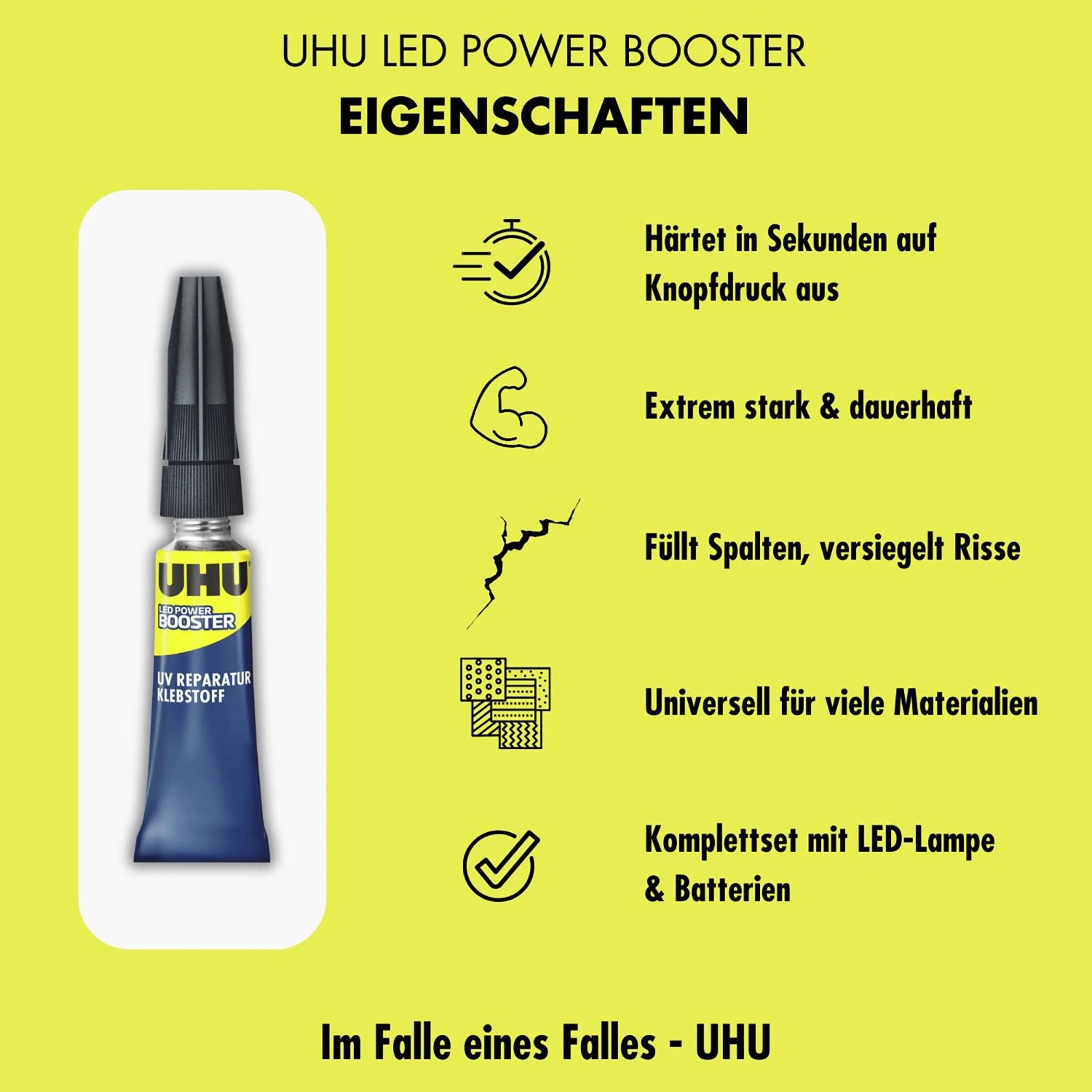 Uhu Spezialkleber LED Power Booster, transparent, 3g. Klebstoff mit LED-Lampe für schnelle Reparaturen.