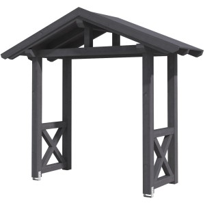 Skan Holz Haustür-Vordach Stralsund 4, schiefergrau lasiert, 289x116 cm. Massives Holzvordach mit Zapfenverbindungen.