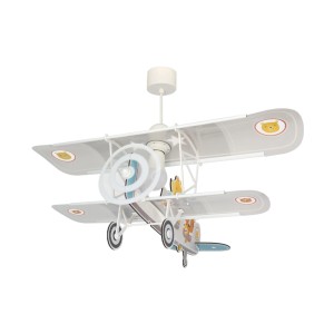 Kinderzimmer Deckenlampe Flugzeug mit Teddy Motiv, Holz und Polypropylen, für Jungen und Mädchen.
