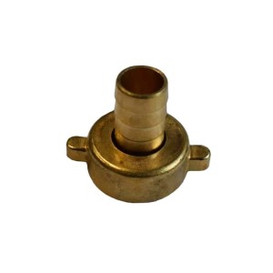 Goldfarbene Klasebo Messing Schlauchverschraubung 1 Zoll IG mit 25 mm Tülle für Gartenschläuche und Bewässerung.