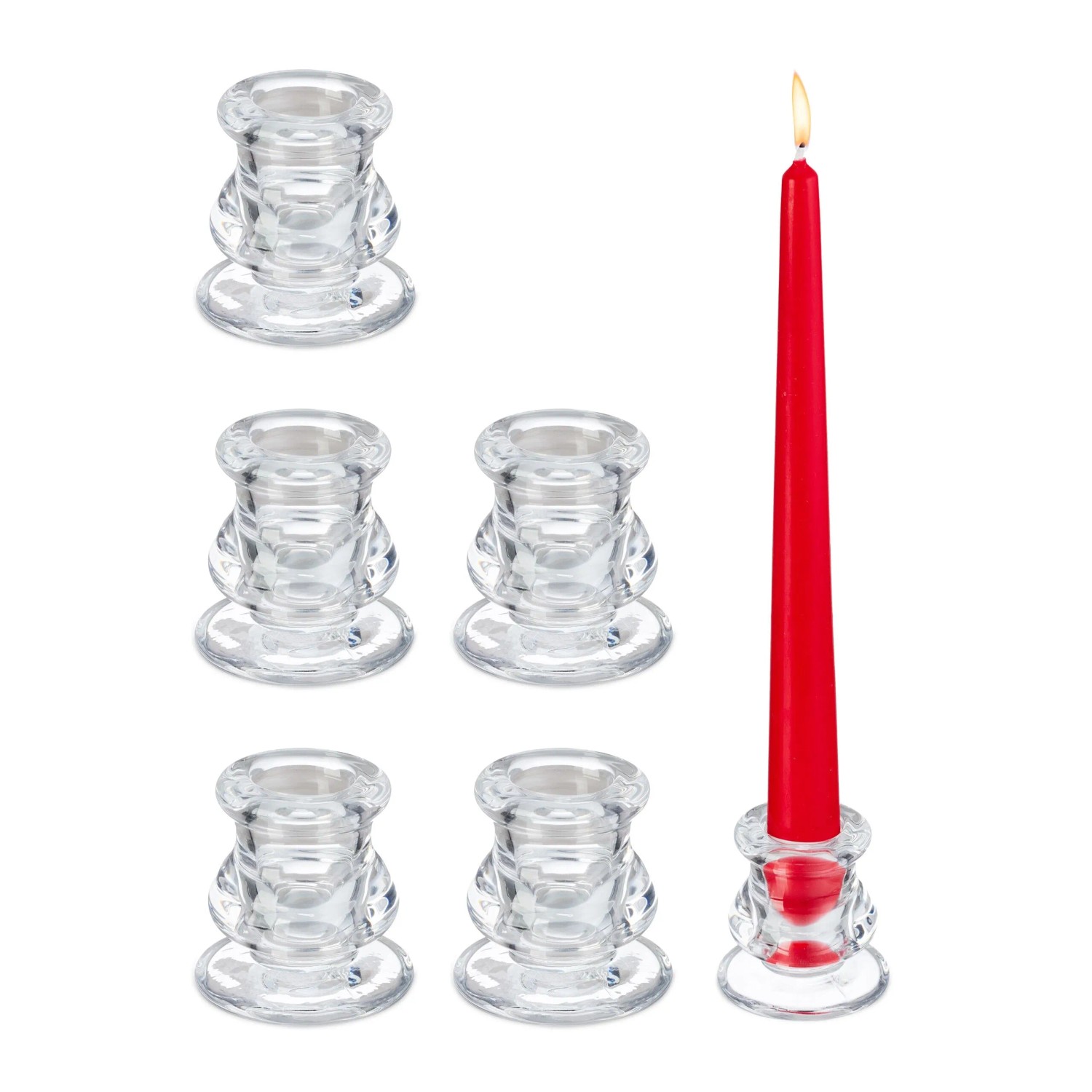 Relaxdays Stabkerzenhalter Glas Transparent 6er Set 5,5 cm x 5,5 cm