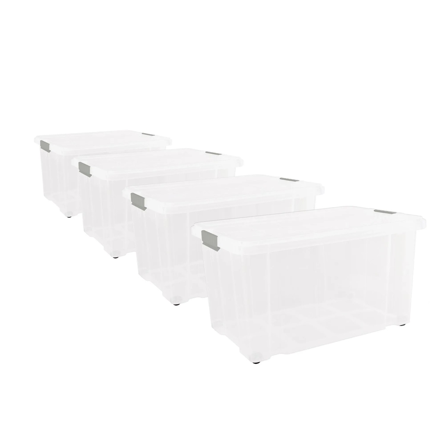 BigDean 4er Set Eurobox mit Deckel und Rollen 60 x 40 x 33 cm Transparente Kunststoffbox