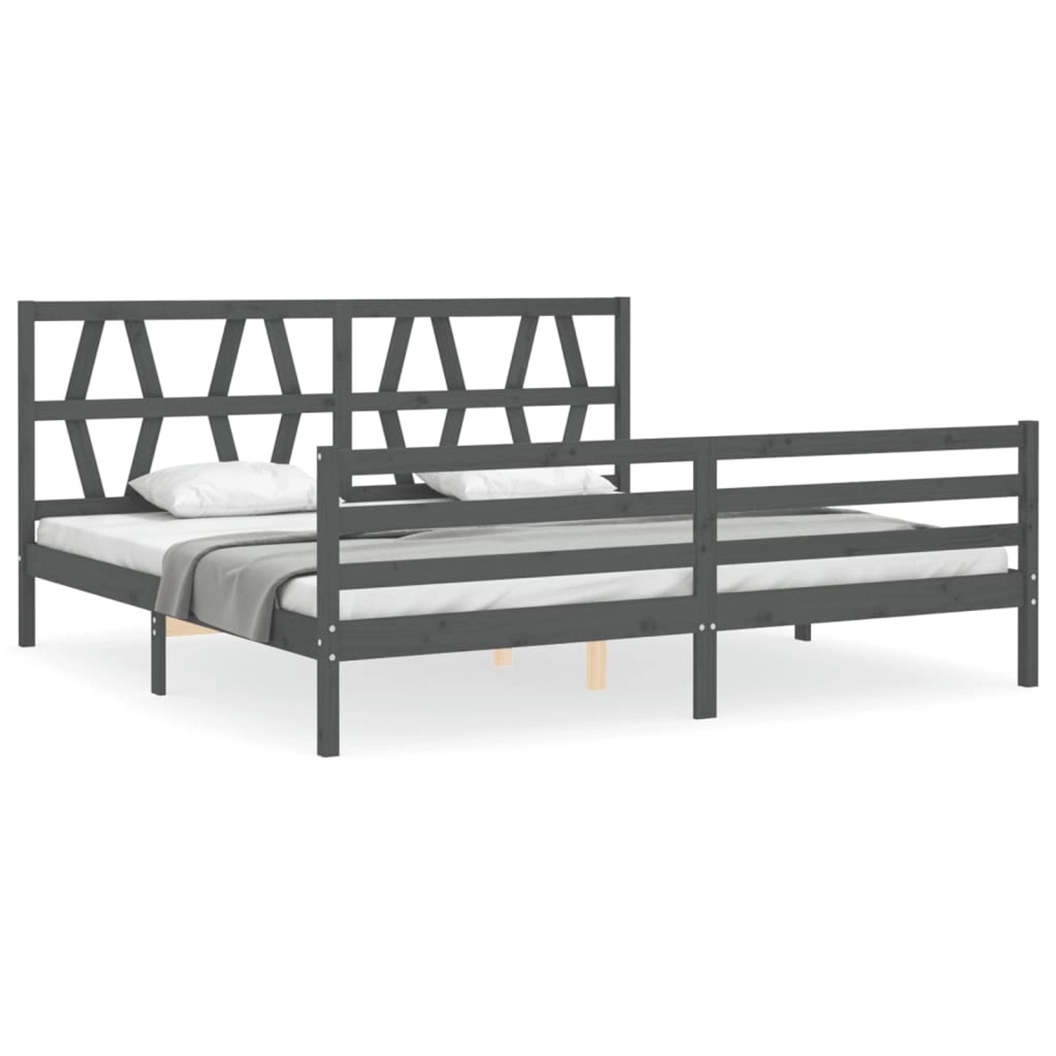 vidaXL Massivholzbett mit Kopfteil Grau 200x200 cm 3194398 günstig online kaufen