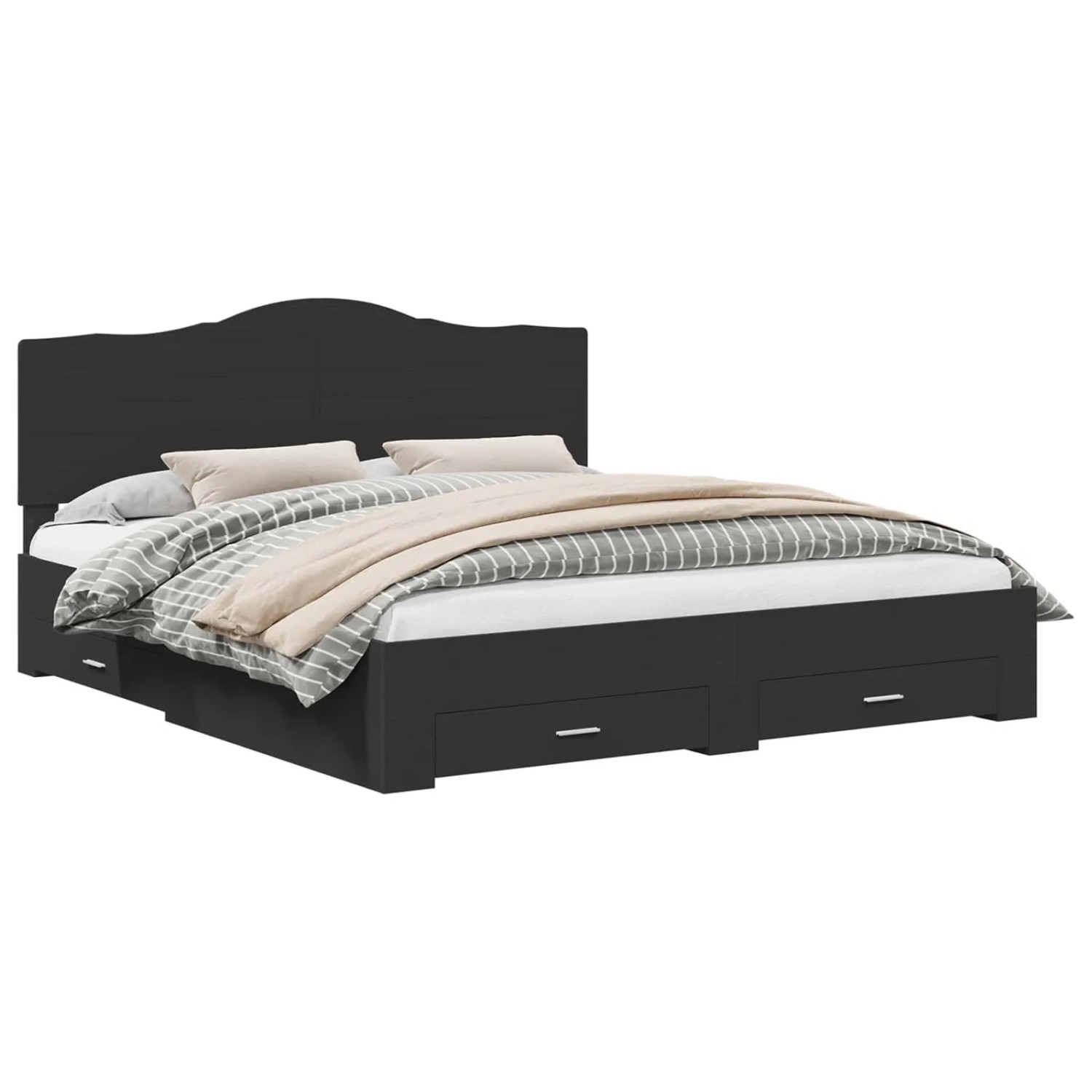 vidaXL Bettrahmen mit Kopfteil Schwarz 200 x 200 cm Holzwerkstoff 3413563