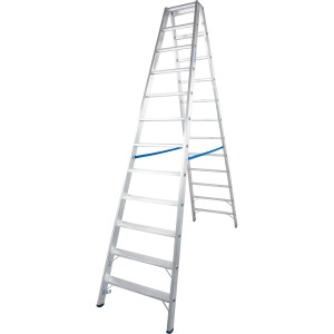 Krause Doppelleiter Stabilo mit 2 x 12 Stufen aus Aluminium, ideal für sicheres Arbeiten in großer Höhe.