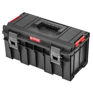 Schwarzer PROREGAL QBRICK Werkzeugkasten Pro mit Deckgriff und roten Akzenten.