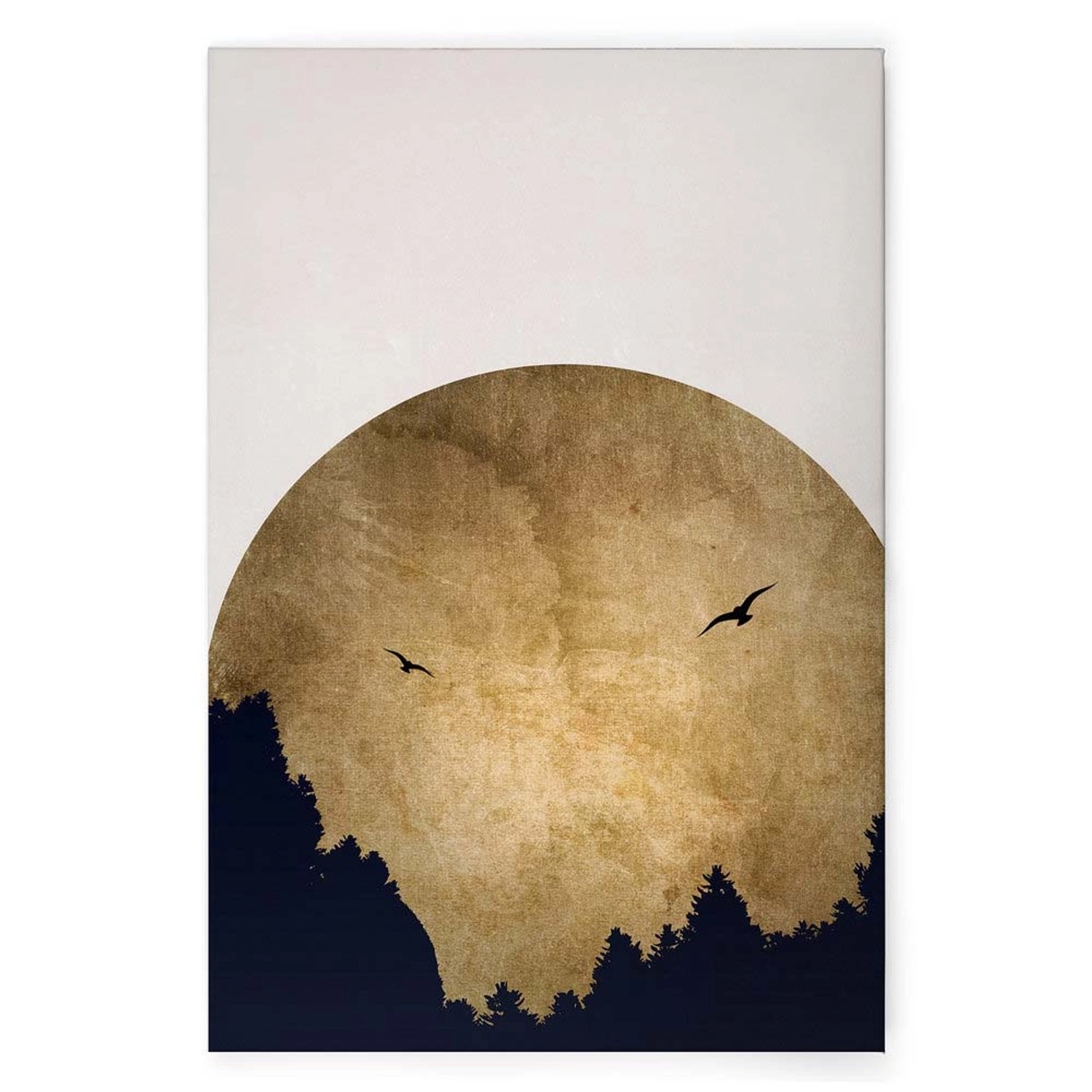 Bricoflor Wandbild Für Schlafzimmer Mit Mond Deko Leinwandbild Weiß Gold Schwarz Bild Mit Wald Und Vollmond In 60 X 90 C