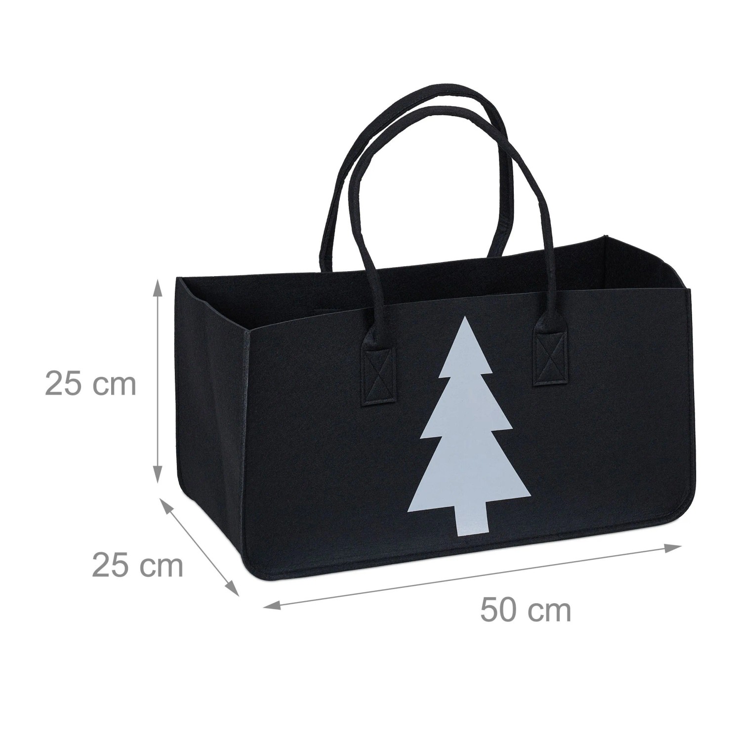 Relaxdays Kaminholztasche Filz Schwarz Mit Tannenbaum Motiv 50 cm x 25 cm x 25 cm_4