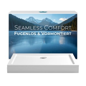 Calmwaters Duschwanne 120x80 cm Set mit Schürze, vormontiert. Acryl, weiß.