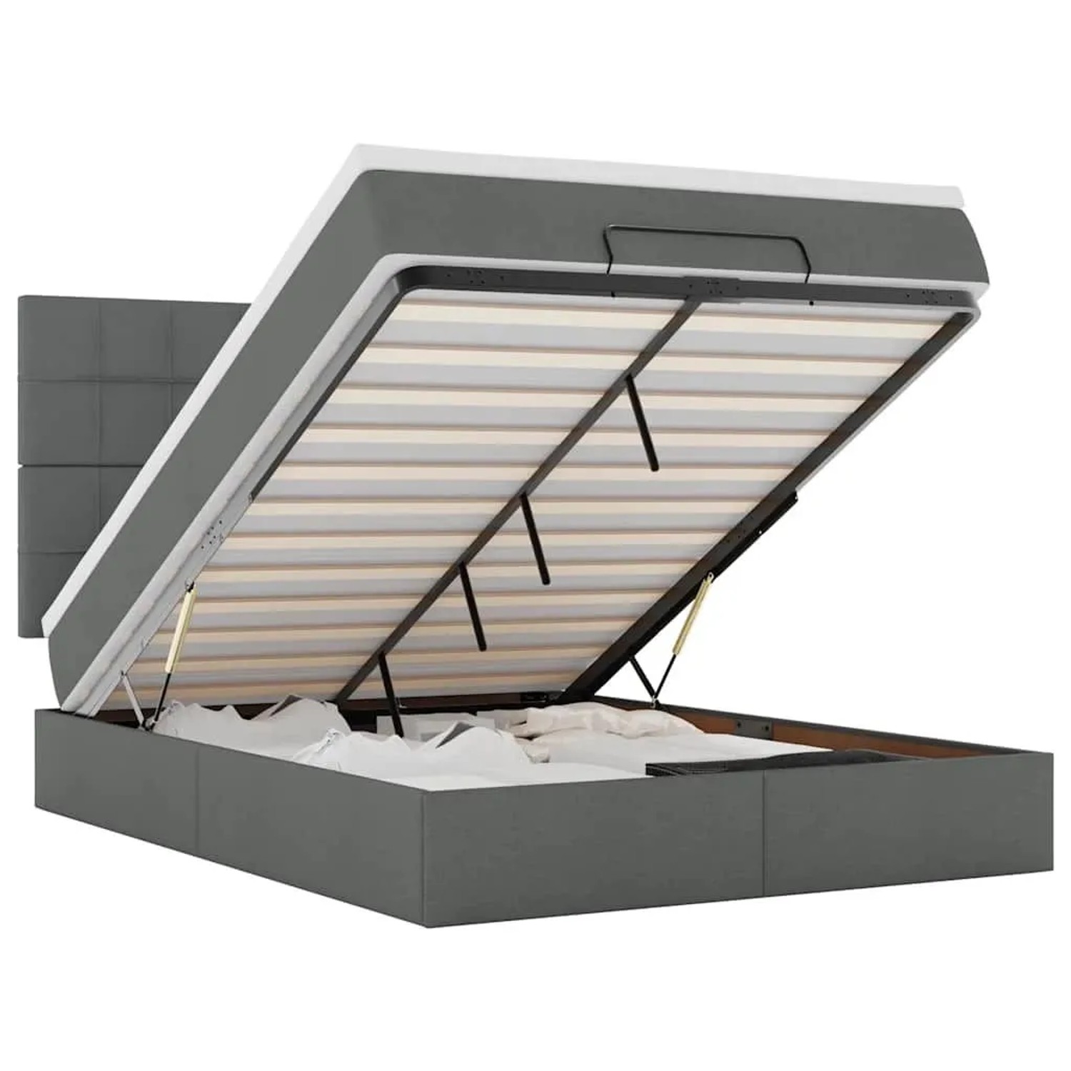 vidaXL Ottoman-Bett mit Matratze und LEDs Dunkelgrau 140x190 cm Stoff 3314004