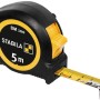 Stabila Taschenbandmaß 5 m, metrische Skala, schwarzes Gehäuse mit gelben Akzenten.