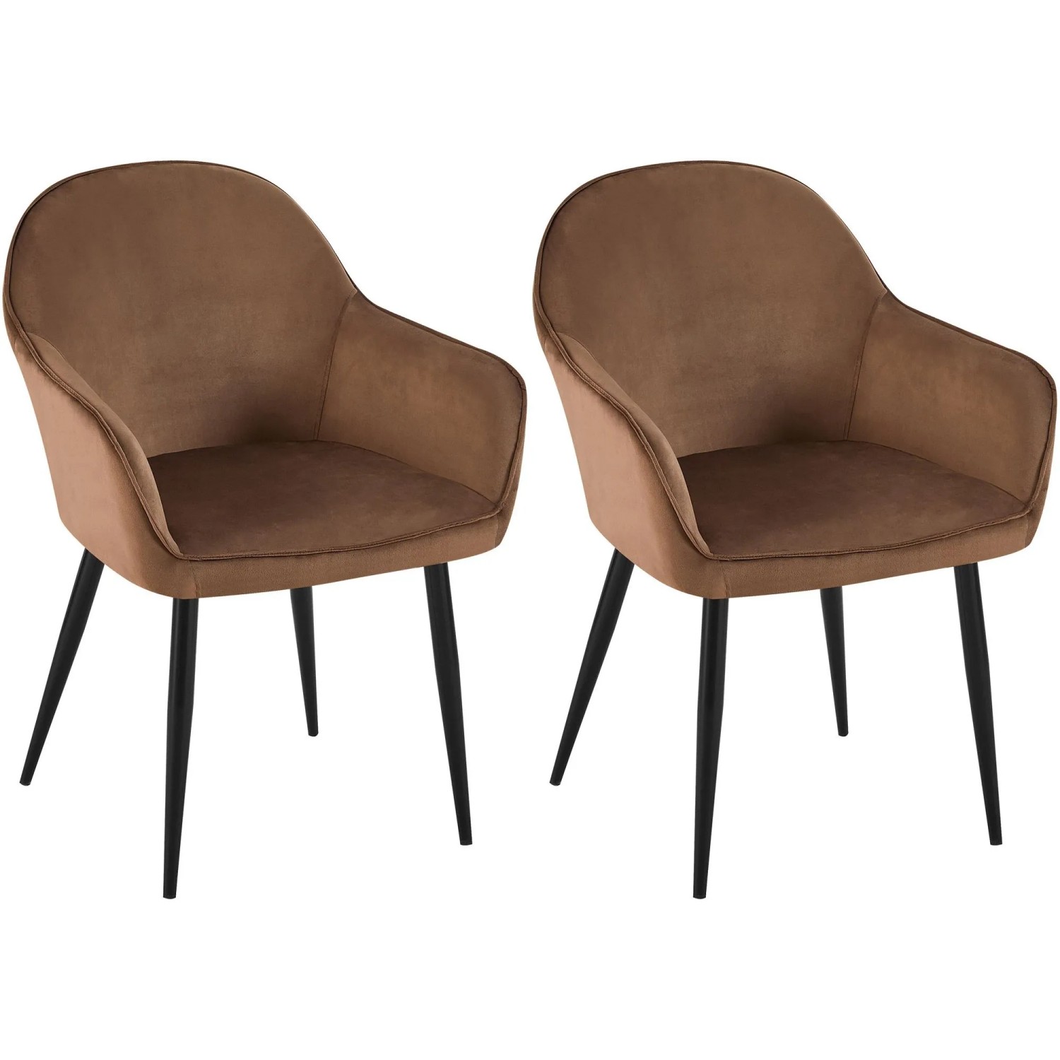 DELUKE 2er Set Esszimmerstuhl GENIM Samt Braun 60x60x84cm Essstühle Esszimmerstühle Küchenstühle Wohnzimmerstühle