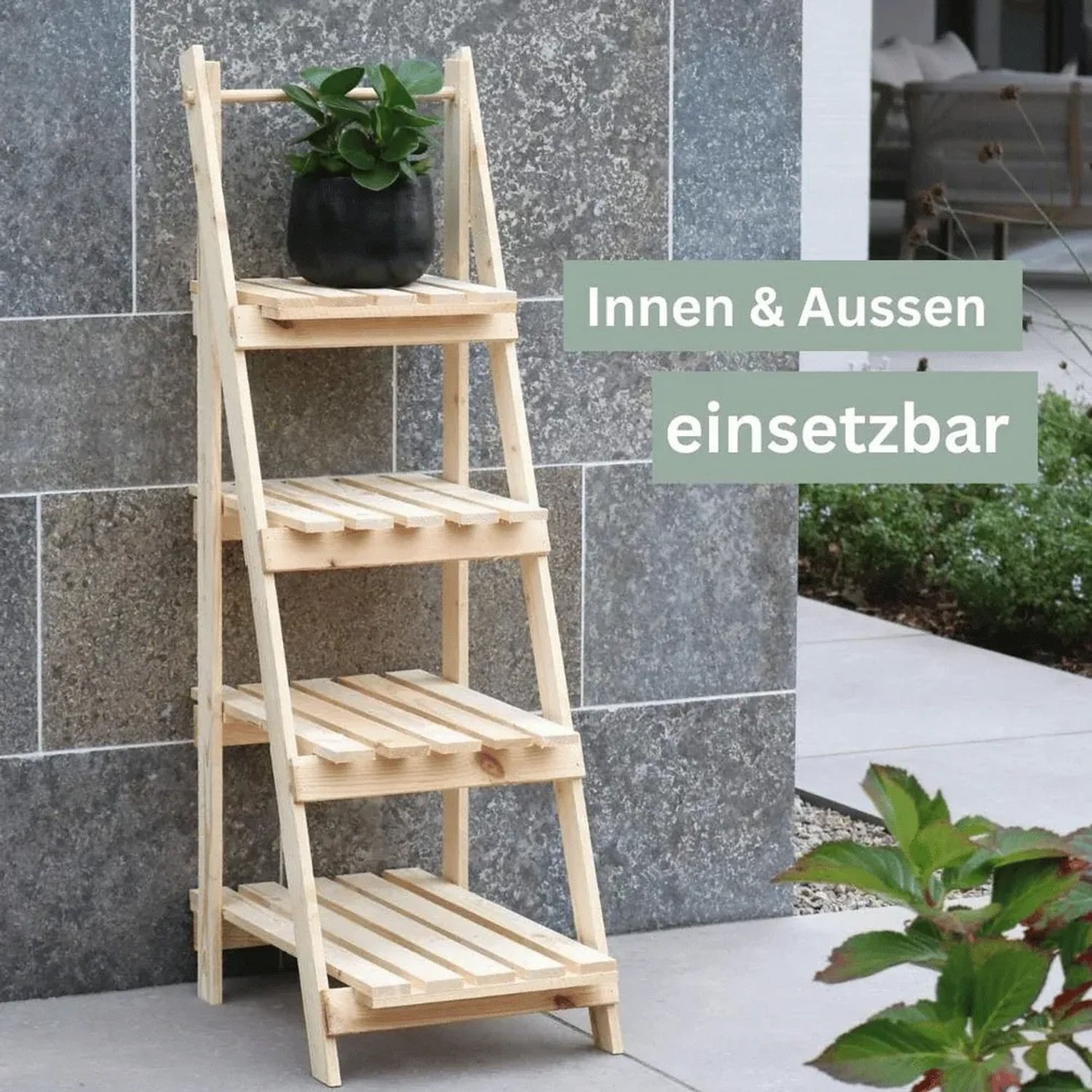 DELUKE Blumenleiter Holz TIMMI 4 Stufen für Blumentöpfe Pflanzentreppe Blumentreppe Tannenholz Leiterregal Pflanzen In Outdoor_4
