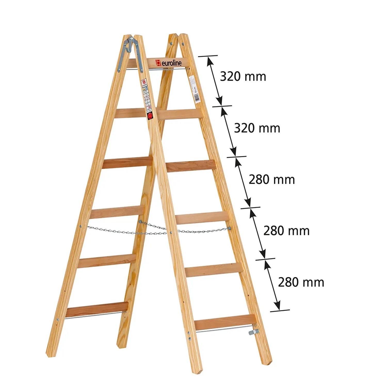 Euroline Holz Sprossenstehleiter Nr. 12506 mit Eimerhaken 2x6 Sprossen