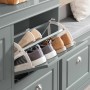 SoBuy Schuhschrank FSR79-HG, hellgraue Schuhkommode mit 4 Klappen und Schuhen.