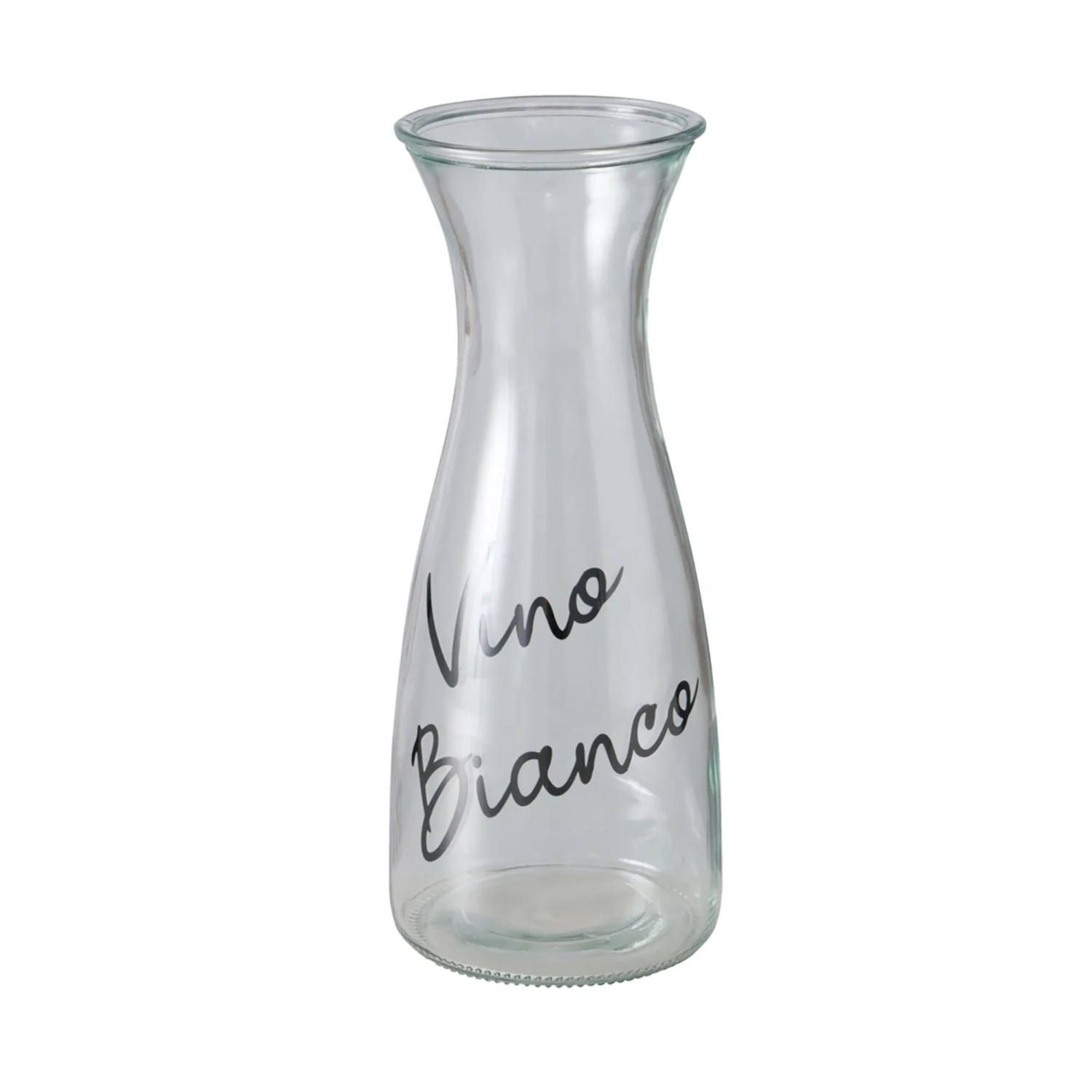 Transparente Boltze Karaffe Cucina mit Aufdruck "Vino Bianco", 26cm hoch. Ideal für stilvolles Servieren.