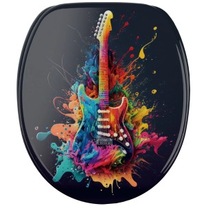 SANILO WC-Sitz mit Gitarren-Motiv. Toilettendeckel mit Absenkautomatik aus Holz.