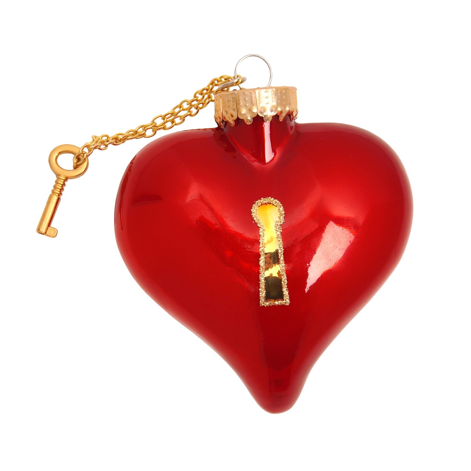 Krebs Glas Lauscha Baumschmuck Herz mit Schlüsselkette Rot 10cm