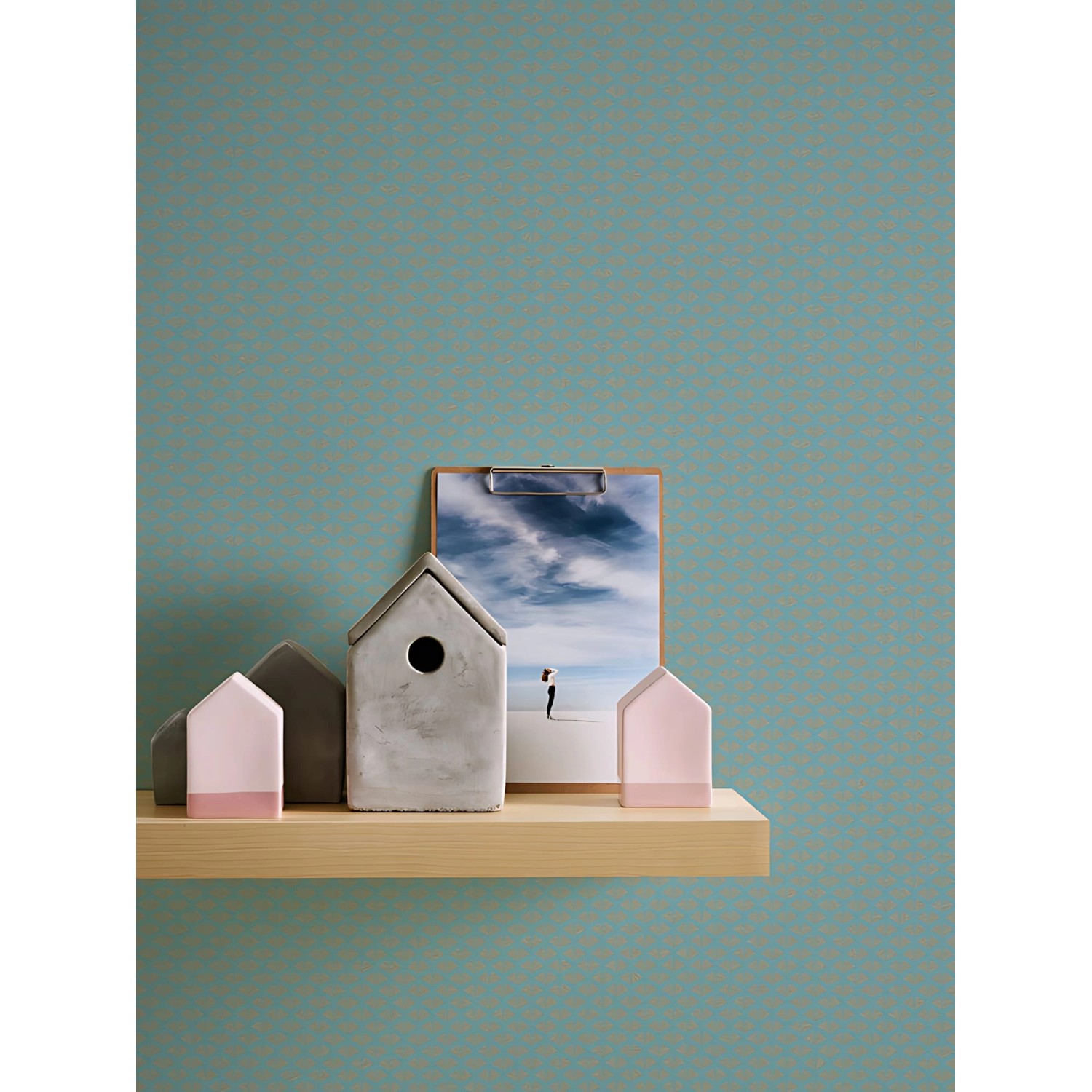 Türkis-blaue Ornament Tapete mit Schimmer-Effekt von PROFHOME.