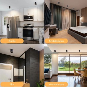 Schwarzer, moderner LED Aufbaustrahler 7W Warmweiß an Decke in Küche, Schlafzimmer, Flur & Wohnzimmer.