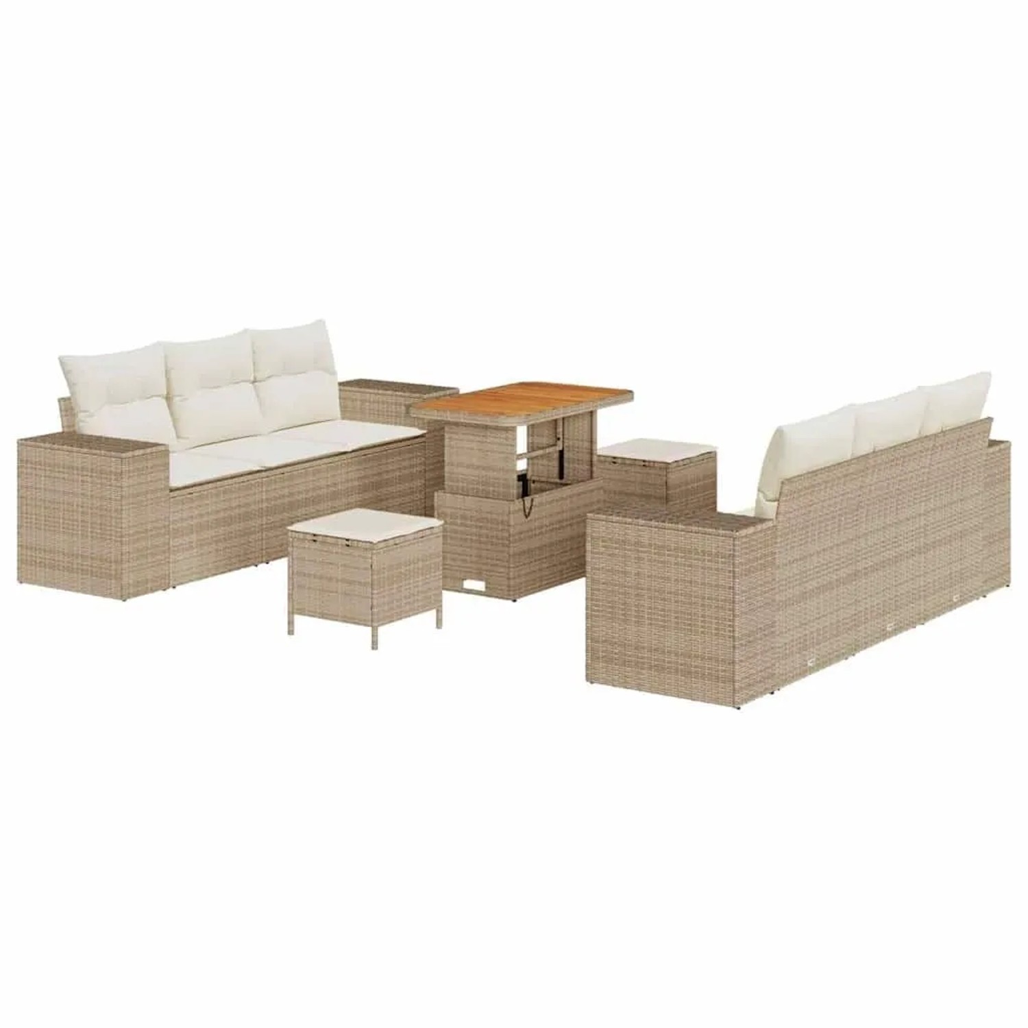 vidaXL Gartensofa-set mit Kissen 9-Tlg Beige und Creme Poly-Rattan 3363911 günstig online kaufen