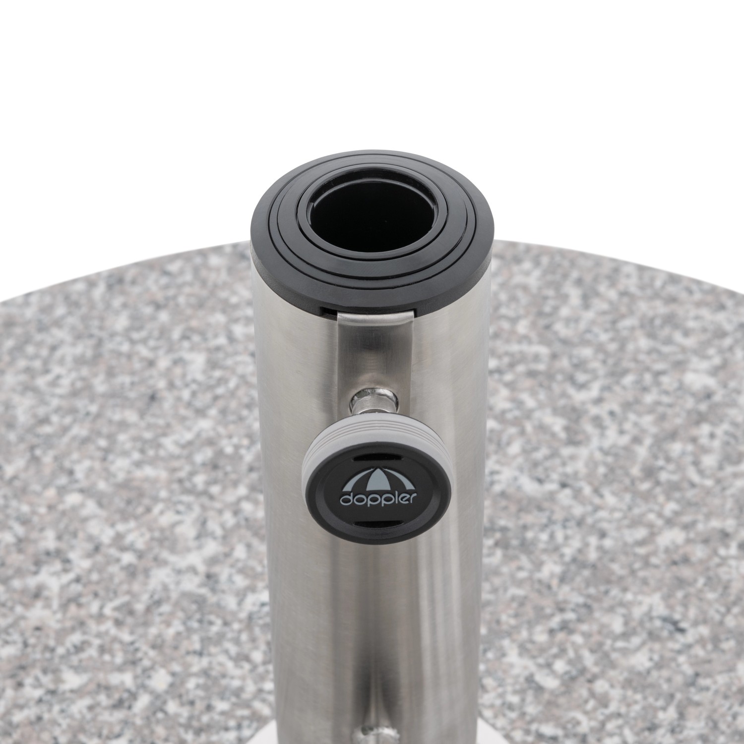 Doppler Expert Click-It Granitsockel 50 kg mit Edelstahlrohr und Click-It System für Sonnenschirme.
