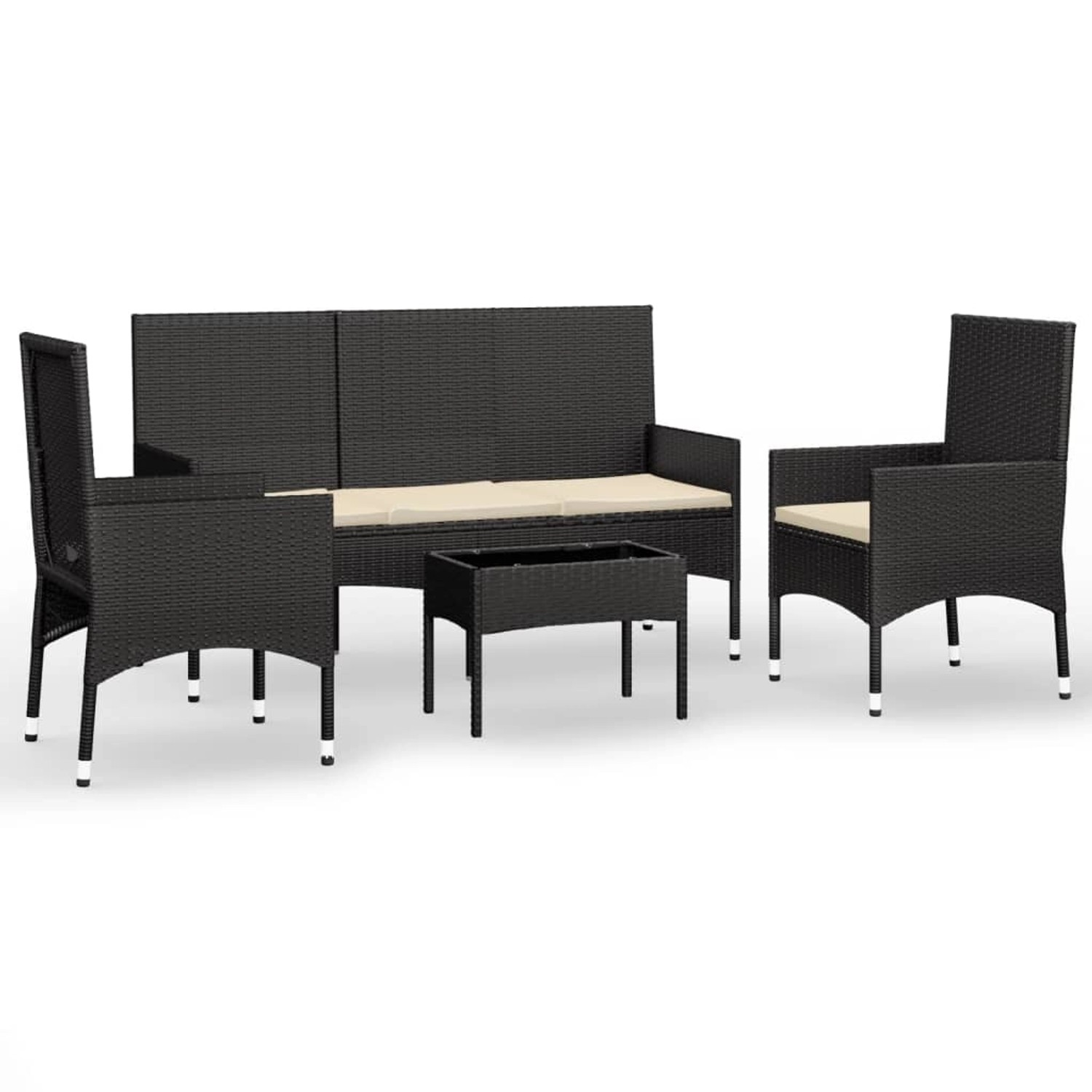 vidaXL 4-tlg Garten-Lounge-Set mit Kissen Schwarz Poly Rattan Modell 17 günstig online kaufen