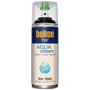 Belton Free AQUAcolours Buntlack Spray, wasserbasiert, RAL 9005 Tiefschwarz hochglänzend, 400 ml.