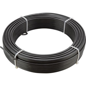 Anthrazit Spanndraht (Ø 3,8 mm, 110 m) für Zäune, aufgerollt und mit Kabelbindern fixiert.
